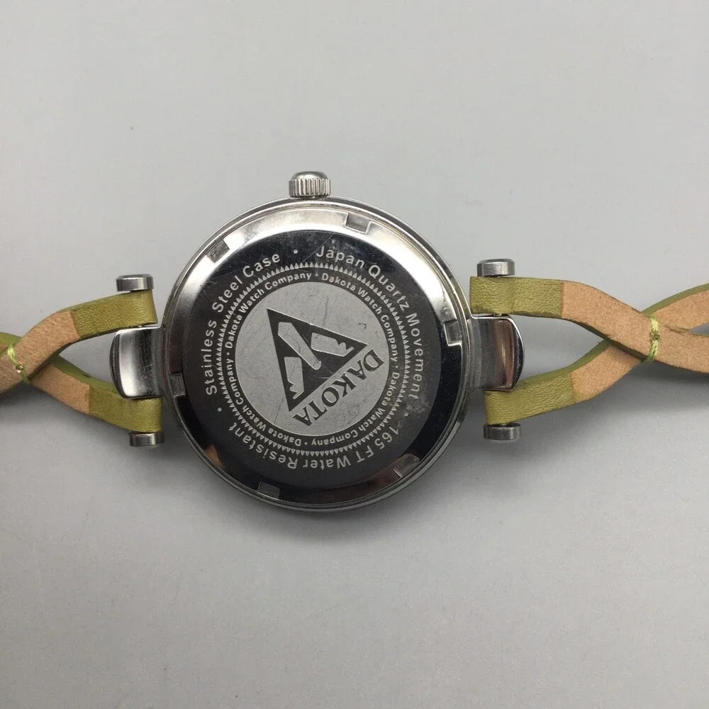 Dakota Womens Watch 35mm Yellow Dial Silver Tone Leather 50M WR New Battery